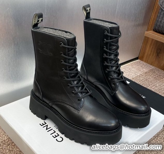 Cheapest Celine Leather Laced-up Ankle Boots 5cm Black 2025 CE082604