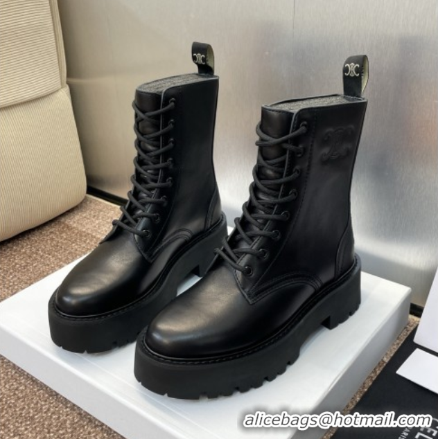 Cheapest Celine Leather Laced-up Ankle Boots 5cm Black 2025 CE082604