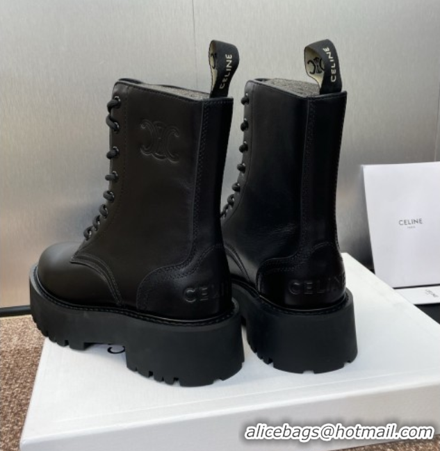 Cheapest Celine Leather Laced-up Ankle Boots 5cm Black 2025 CE082604