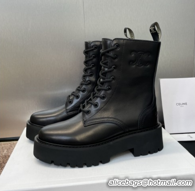 Cheapest Celine Leather Laced-up Ankle Boots 5cm Black 2025 CE082604