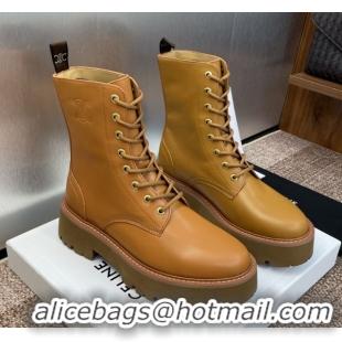 Buy Discount Celine Leather Laced-up Ankle Boots 5cm Brown Yellow 2025 CE082604