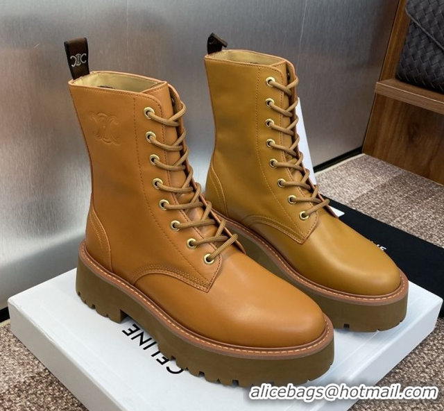Buy Discount Celine Leather Laced-up Ankle Boots 5cm Brown Yellow 2025 CE082604