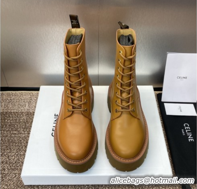 Buy Discount Celine Leather Laced-up Ankle Boots 5cm Brown Yellow 2025 CE082604