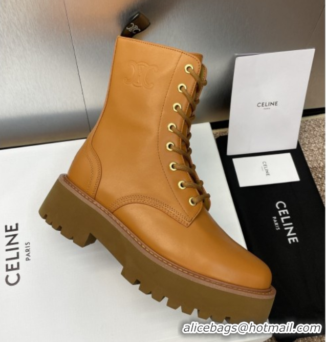 Buy Discount Celine Leather Laced-up Ankle Boots 5cm Brown Yellow 2025 CE082604