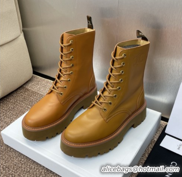 Buy Discount Celine Leather Laced-up Ankle Boots 5cm Brown Yellow 2025 CE082604