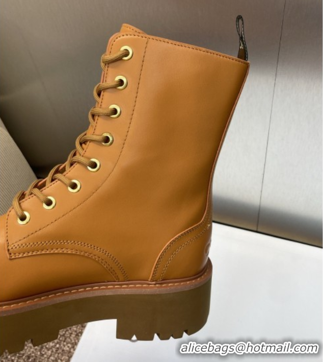Buy Discount Celine Leather Laced-up Ankle Boots 5cm Brown Yellow 2025 CE082604
