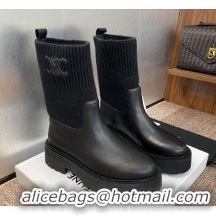 Best Price Celine Leather and Knit Ankle Boots 5cm Black 2025 CE082605