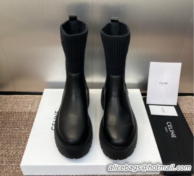 Best Price Celine Leather and Knit Ankle Boots 5cm Black 2025 CE082605