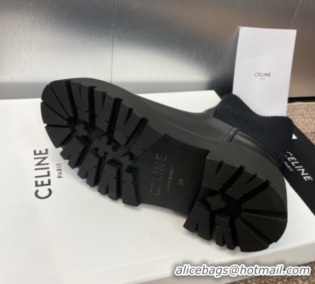 Best Price Celine Leather and Knit Ankle Boots 5cm Black 2025 CE082605