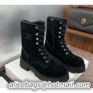 Purchase Celine Triomphe Rangers Mid Lace-up Boots 5cm in Suede Black 2025 CE082606
