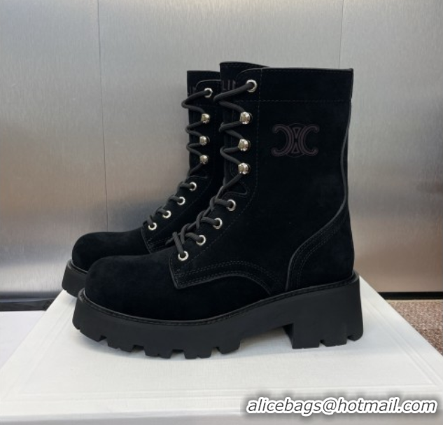 Purchase Celine Triomphe Rangers Mid Lace-up Boots 5cm in Suede Black 2025 CE082606