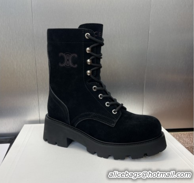 Purchase Celine Triomphe Rangers Mid Lace-up Boots 5cm in Suede Black 2025 CE082606