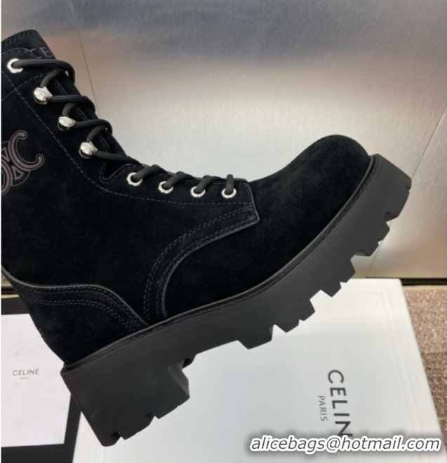 Purchase Celine Triomphe Rangers Mid Lace-up Boots 5cm in Suede Black 2025 CE082606