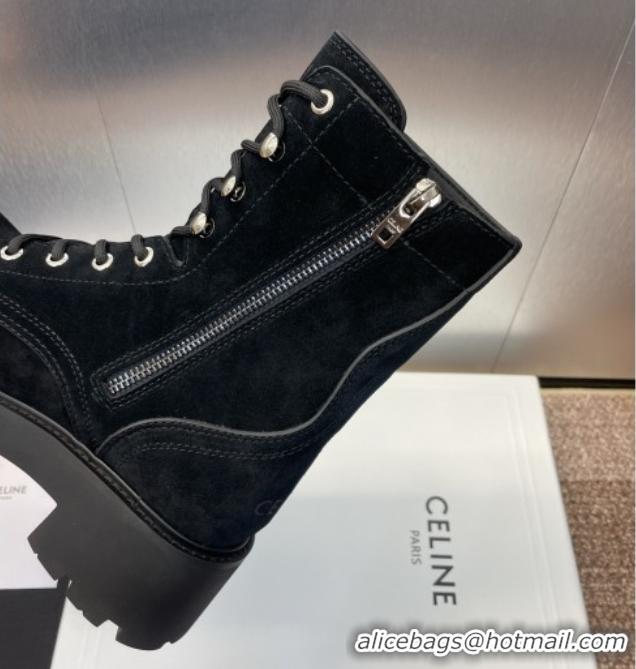 Purchase Celine Triomphe Rangers Mid Lace-up Boots 5cm in Suede Black 2025 CE082606