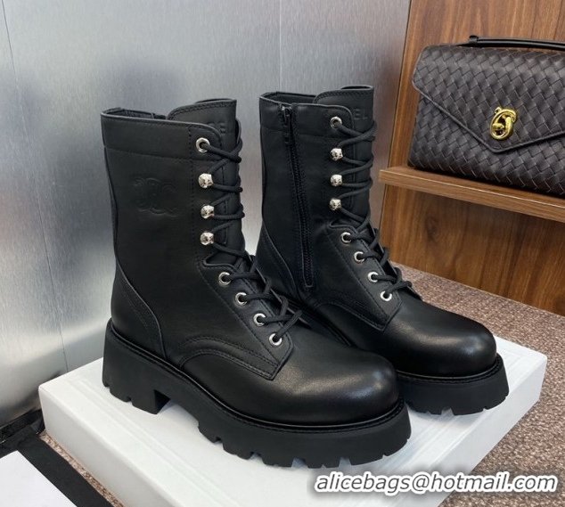 Grade Quality Celine Triomphe Rangers Mid Lace-up Boots 5cm in Calfskin Black 2025 CE082606