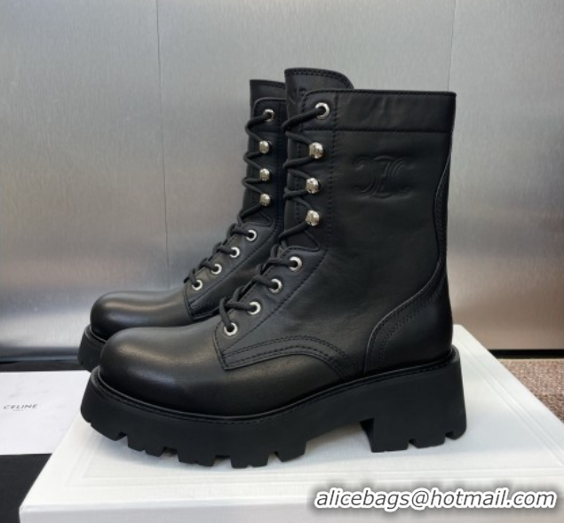 Grade Quality Celine Triomphe Rangers Mid Lace-up Boots 5cm in Calfskin Black 2025 CE082606