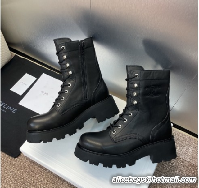 Grade Quality Celine Triomphe Rangers Mid Lace-up Boots 5cm in Calfskin Black 2025 CE082606