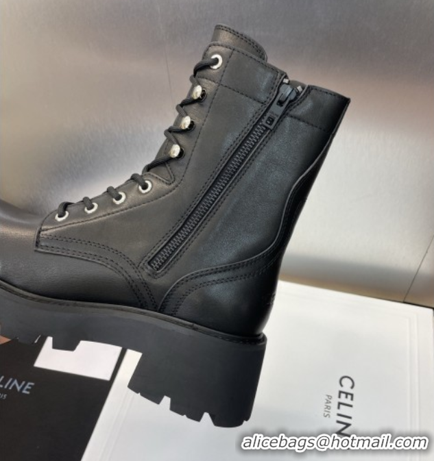 Grade Quality Celine Triomphe Rangers Mid Lace-up Boots 5cm in Calfskin Black 2025 CE082606
