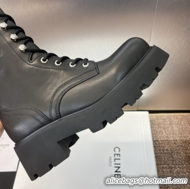 Grade Quality Celine Triomphe Rangers Mid Lace-up Boots 5cm in Calfskin Black 2025 CE082606