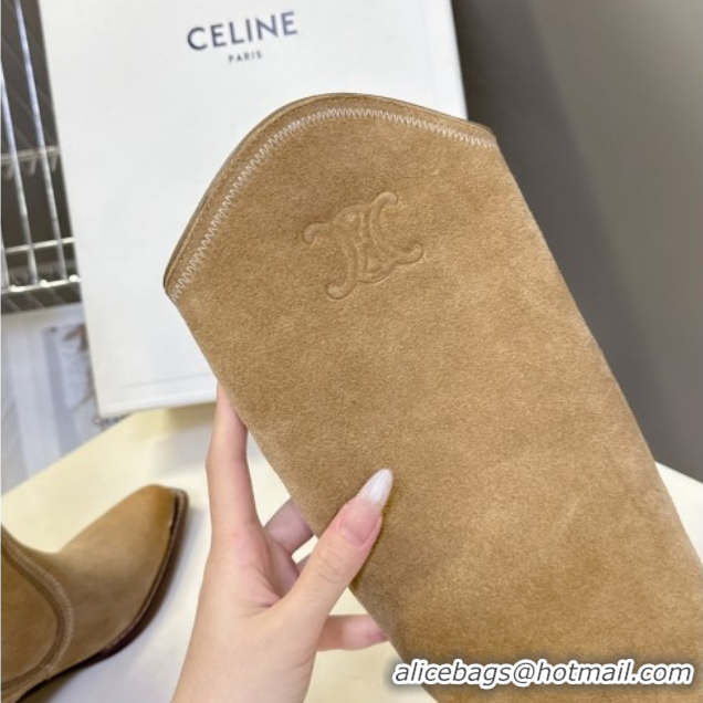 Charming Celine Suede Heel Mid Boots 4.5cm with Stitches Beige 2025 CE082608