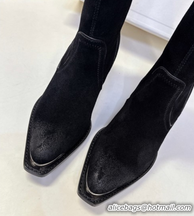 Good Quality Celine Suede Heel Mid Boots 4.5cm with Stitches Black 2025 CE082608