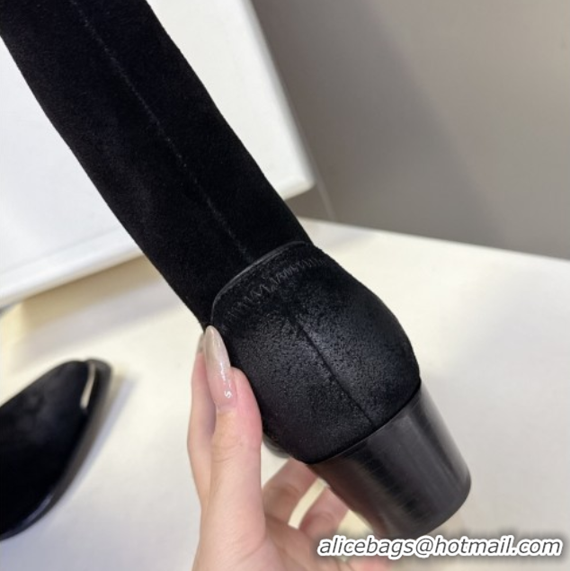 Good Quality Celine Suede Heel Mid Boots 4.5cm with Stitches Black 2025 CE082608