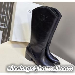 Grade Quality Celine Calfskin Heel Mid Boots 4.5cm with Stitches Black 2025 CE082608