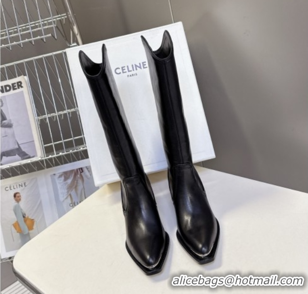 Grade Quality Celine Calfskin Heel Mid Boots 4.5cm with Stitches Black 2025 CE082608