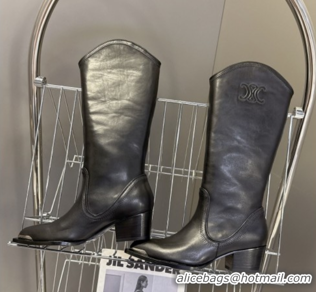 Grade Quality Celine Calfskin Heel Mid Boots 4.5cm with Stitches Black 2025 CE082608
