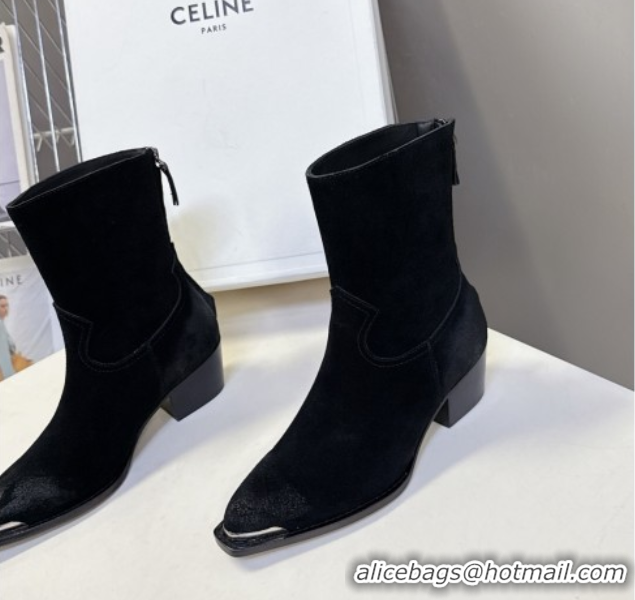 Best Grade Celine Suede Heel Ankle Boots 4.5cm Black 2025 CE082609
