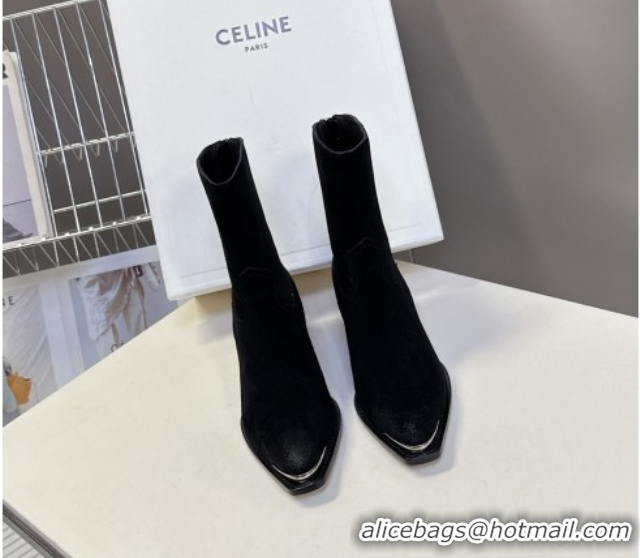 Best Grade Celine Suede Heel Ankle Boots 4.5cm Black 2025 CE082609