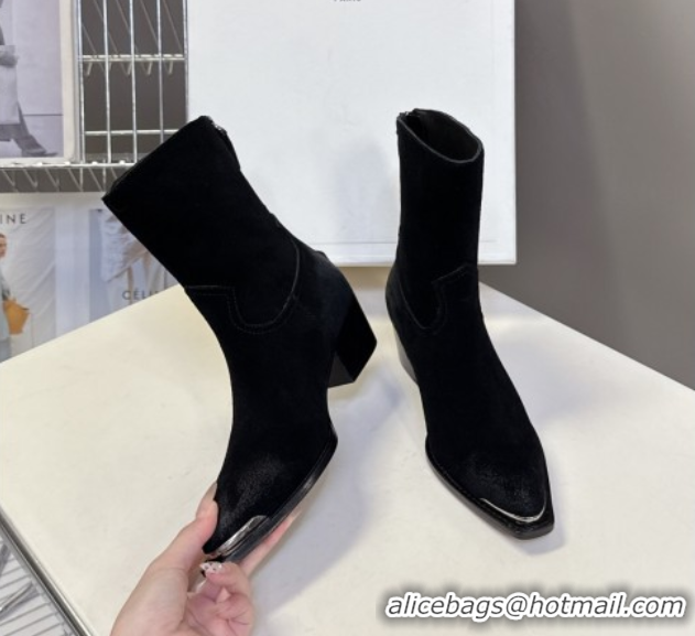 Best Grade Celine Suede Heel Ankle Boots 4.5cm Black 2025 CE082609