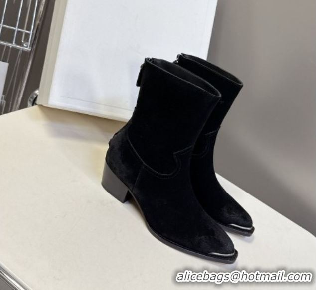 Best Grade Celine Suede Heel Ankle Boots 4.5cm Black 2025 CE082609