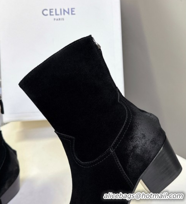 Best Grade Celine Suede Heel Ankle Boots 4.5cm Black 2025 CE082609