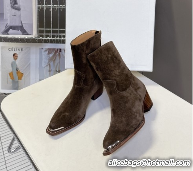 Grade Celine Suede Heel Ankle Boots 4.5cm Green 2025 CE082609