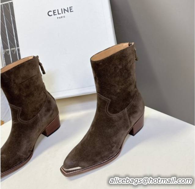 Grade Celine Suede Heel Ankle Boots 4.5cm Green 2025 CE082609