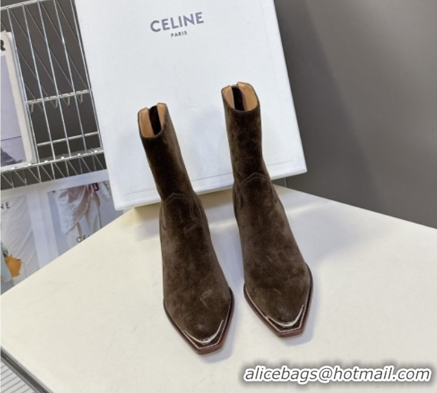 Grade Celine Suede Heel Ankle Boots 4.5cm Green 2025 CE082609