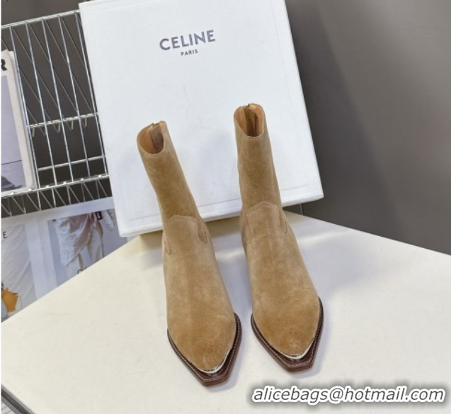 Good Looking Celine Suede Heel Ankle Boots 4.5cm Beige 2025 CE082609