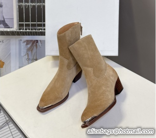 Good Looking Celine Suede Heel Ankle Boots 4.5cm Beige 2025 CE082609