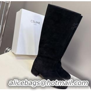 Shop Duplicate Celine Les Bottes Triomphe High Boots 5.5cm in Suede Black CE082610