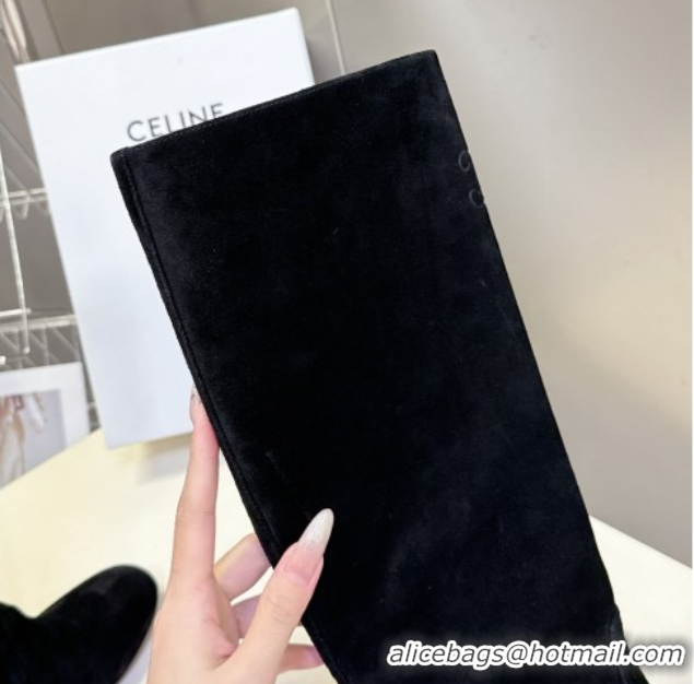 Shop Duplicate Celine Les Bottes Triomphe High Boots 5.5cm in Suede Black CE082610