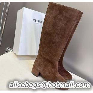Fashion Celine Les Bottes Triomphe High Boots 5.5cm in Suede Brown 2025 CE082610