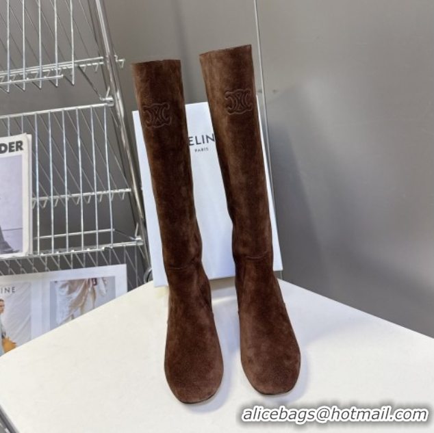 Fashion Celine Les Bottes Triomphe High Boots 5.5cm in Suede Brown 2025 CE082610