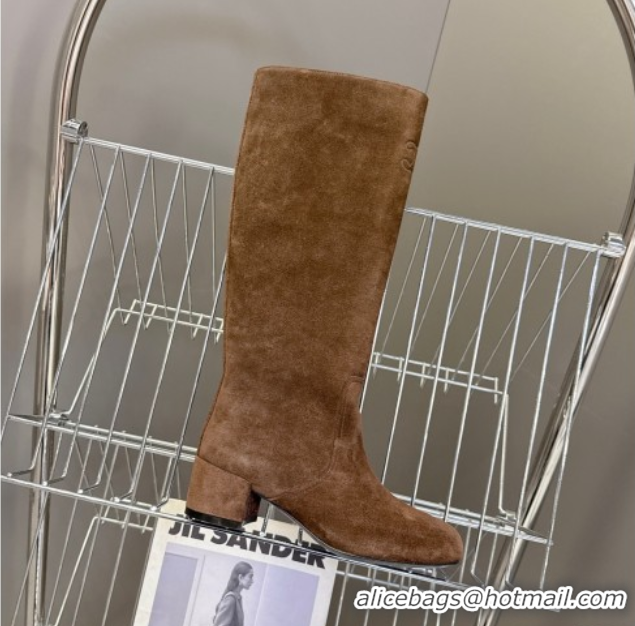 Fashion Celine Les Bottes Triomphe High Boots 5.5cm in Suede Brown 2025 CE082610