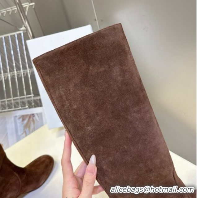 Fashion Celine Les Bottes Triomphe High Boots 5.5cm in Suede Brown 2025 CE082610