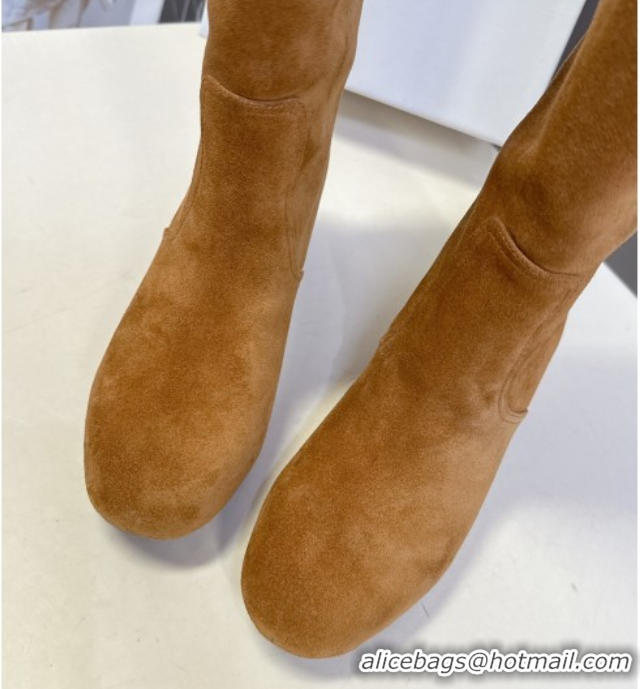Pretty Style Celine Les Bottes Triomphe High Boots 5.5cm in Suede Havana Yellow 2025 CE082610