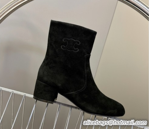 Durable Celine Les Bottes Triomphe Ankle Boots 5.5cm in Suede Black 2025 CE082610