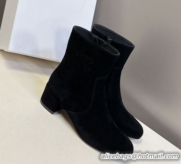 Durable Celine Les Bottes Triomphe Ankle Boots 5.5cm in Suede Black 2025 CE082610