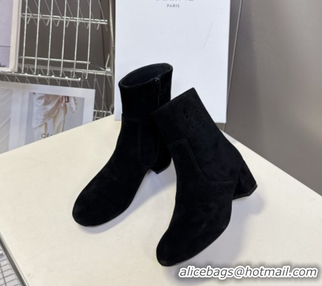 Durable Celine Les Bottes Triomphe Ankle Boots 5.5cm in Suede Black 2025 CE082610