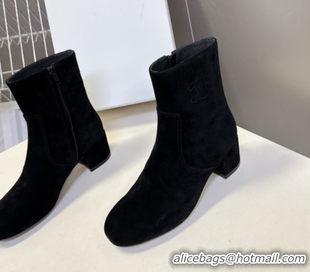 Durable Celine Les Bottes Triomphe Ankle Boots 5.5cm in Suede Black 2025 CE082610